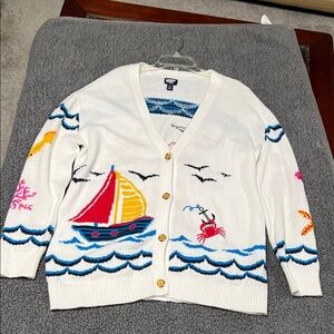 NWOT Lands End Drifter Boyfriend Oversized Cardigan in White Seascape M